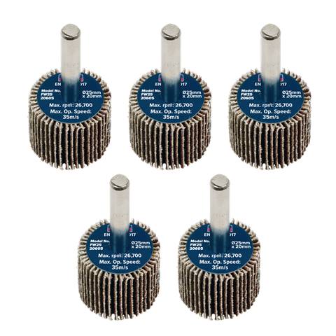 25 x 20mm Abrasive Flap Wheel with 6mm Shaft 60Grit - Pack of 5