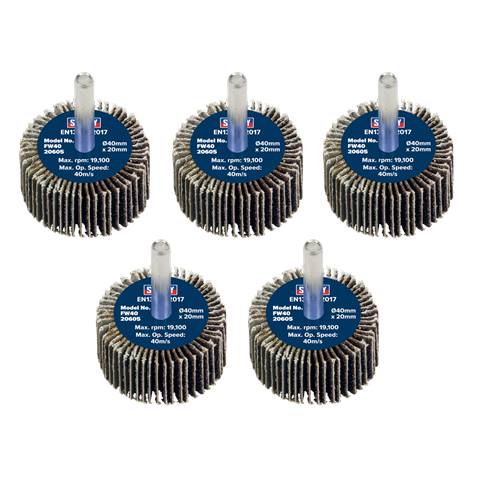 40 x 20mm Abrasive Flap Wheel with 6mm Shaft 60Grit - Pack of 5