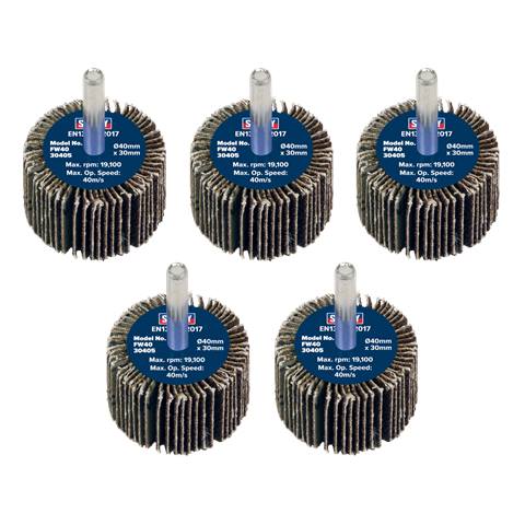40 x 30mm Abrasive Flap Wheel with 6mm Shaft 40Grit - Pack of 5