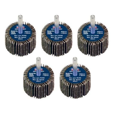 40 x 30mm Abrasive Flap Wheel with 6mm Shaft 80Grit - Pack of 5