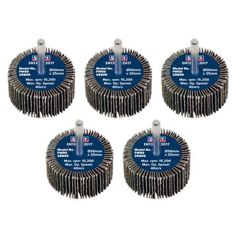 50 x 25mm Abrasive Flap Wheel with 6mm Shaft 80Grit - Pack of 5