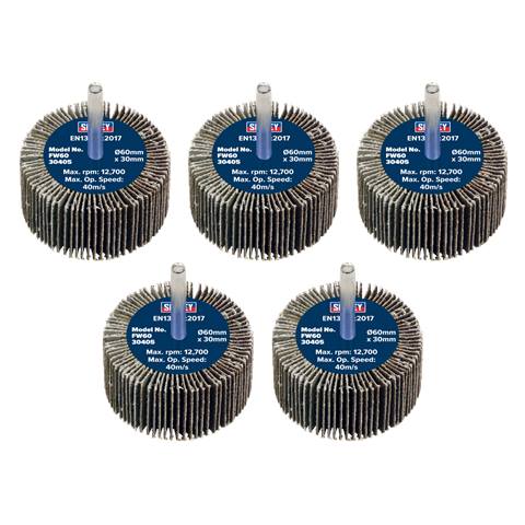 60 x 30mm Abrasive Flap Wheel with 6mm Shaft 40Grit - Pack of 5