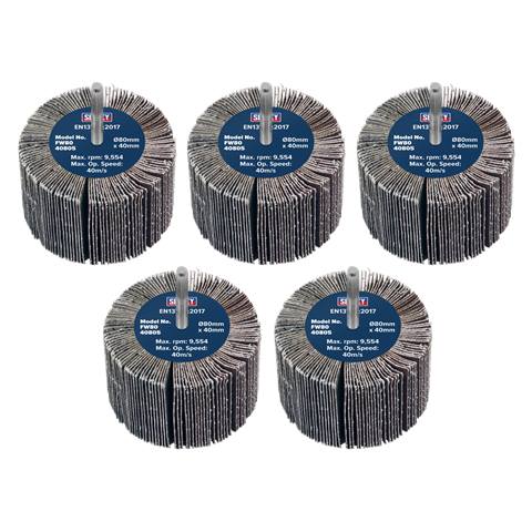 80 x 40mm Abrasive Flap Wheel with 6mm Shaft 80Grit - Pack of 5