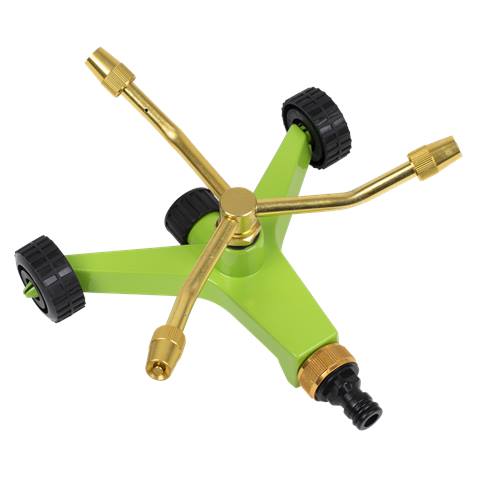 3-Arm Brass Sprinkler with Metal Wheeled Base