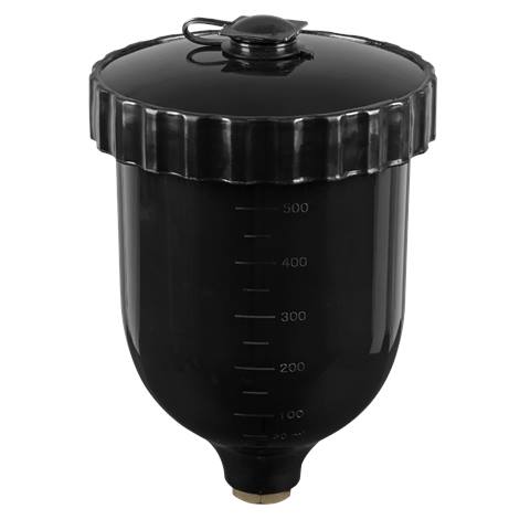 UV Paint Spray Gun Pot with Brass Fitting 600ml - Black
