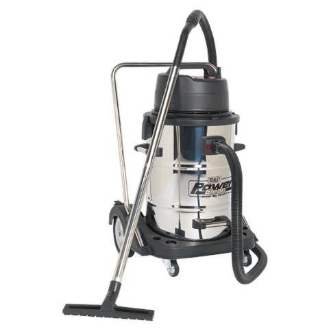 Industrial Vacuum Cleaner Wet & Dry Stainless Steel Drum with Swivel Emptying 77L 2400W