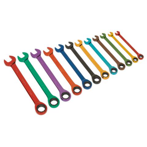 Siegen Multi-Coloured Combination Ratchet Spanner Set 12pc
