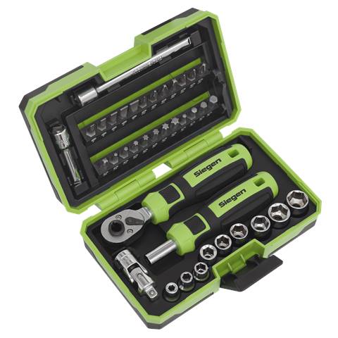 Siegen Socket & Bit Set 1/4"Sq Drive 38pc