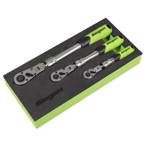 Siegen Extendable Flexi-Head Ratchet Wrench Set 3pc