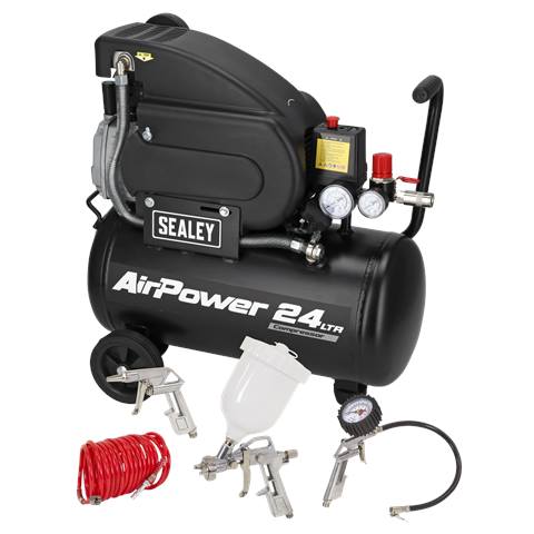 24L Direct Drive Air Compressor 2hp with 4pc Air Accessory Kit