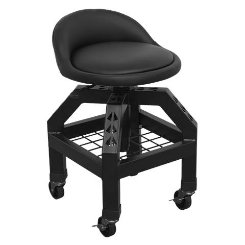 Premier Industrial Pneumatic Creeper Stool with Adjustable Height Swivel Seat & Back Rest
