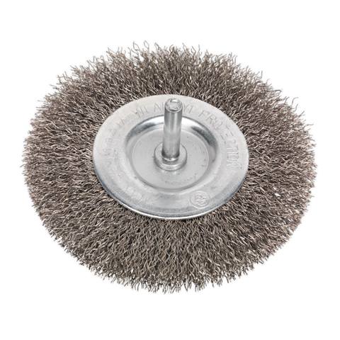 100mm Crimped Flat Wire Brush with 6mm Shaft