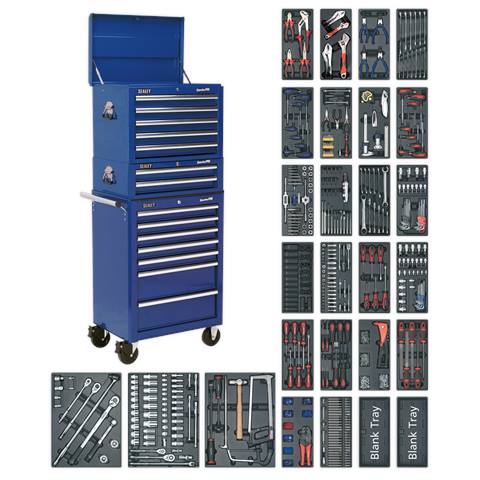 Superline PRO® Tool Chest Combination 14 Drawer with 1179pc Tool Kit - Blue