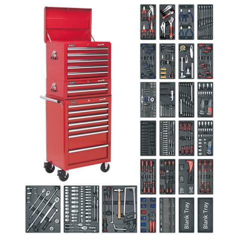Superline PRO® Tool Chest Combination 14 Drawer with 1179pc Tool Kit - Red