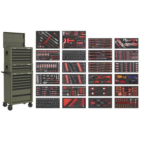Superline PRO® Tool Chest Combination 14 Drawer with 447pc Tool Kit - Khaki