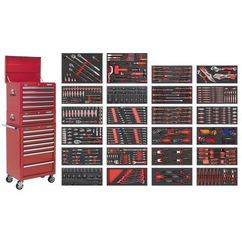Superline PRO® Tool Chest Combination 14 Drawer with 447pc Tool Kit - Red