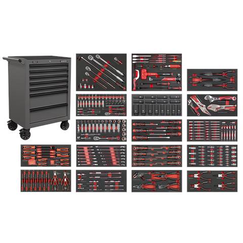 Superline PRO® Rollcab 7 Drawer with 305pc Tool Kit - Grey