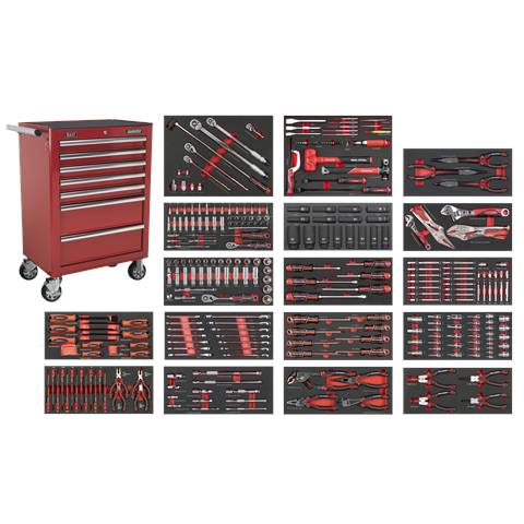 Superline PRO® Rollcab 7 Drawer with 305pc Tool Kit - Red