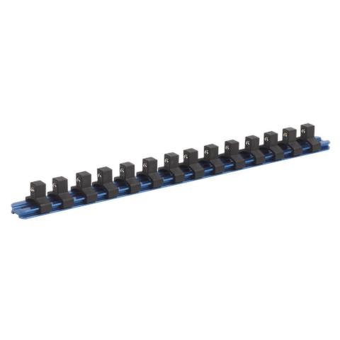 Premier Aluminium Socket Retaining Rail with 14 Clips 3/8"Sq Drive