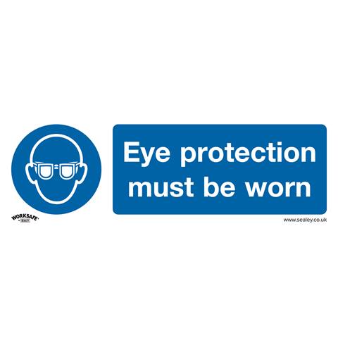 Worksafe® Eye Protection Must Be Worn Safety Sign, Self-Adhesive Vinyl - Pack of 10