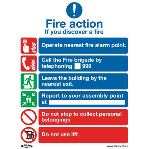Worksafe® Fire Action With Lift Safety Sign, Rigid Plastic - Pack of 10