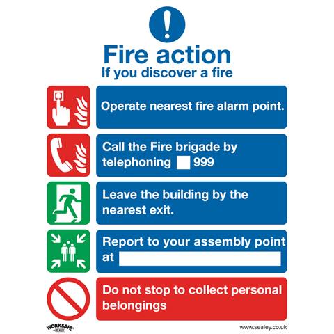Worksafe® Fire Action Without Lift Safety Sign, Self-Adhesive Vinyl - Pack of 10