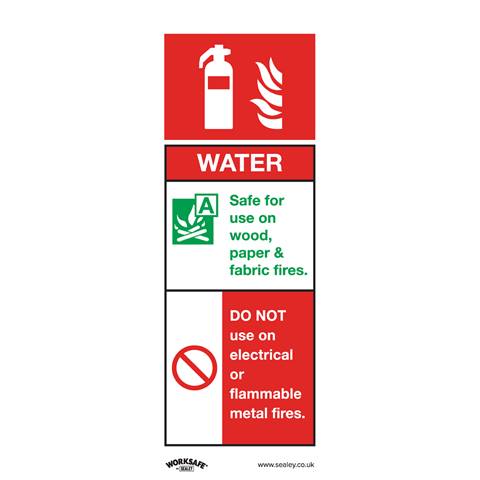 Worksafe® Water Fire Extinguisher Safety Sign, Rigid Plastic - Pack of 10