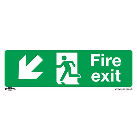 Worksafe® Fire Exit (Down Left) Safety Sign - Self-Adhesive Vinyl