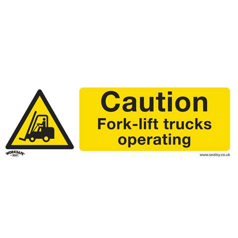 Worksafe® Caution Fork-Lift Trucks Safety Sign, Rigid Plastic - Pack of 10