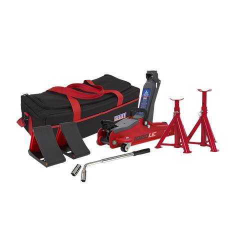 Low Entry Short Chassis Trolley Jack & Accessories Bag Combo, 2 Tonne - Red