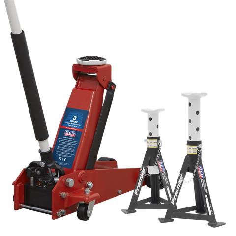 Trolley Jack 3 Tonne & Axle Stands (Pair) 3 Tonne per Stand Combo