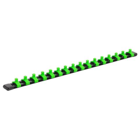 Premier Socket Retaining Rail with 16 Clips 1/4"Sq Drive - Hi-Vis Green