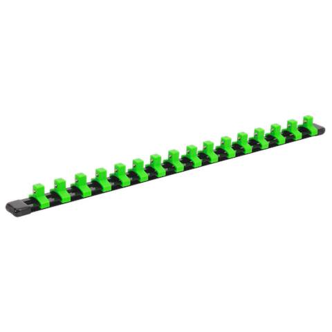 Premier Socket Retaining Rail with 16 Clips 3/8"Sq Drive - Hi-Vis Green