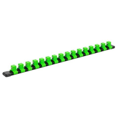 Premier Socket Retaining Rail with 16 Clips 1/2"Sq Drive - Hi-Vis Green