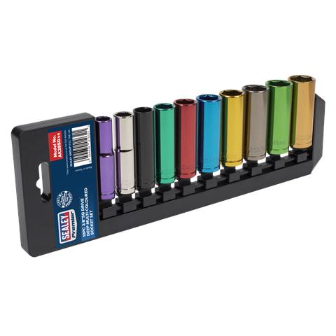 Premier Deep Multi-Coloured Socket Set 3/8"Sq Drive 10pc