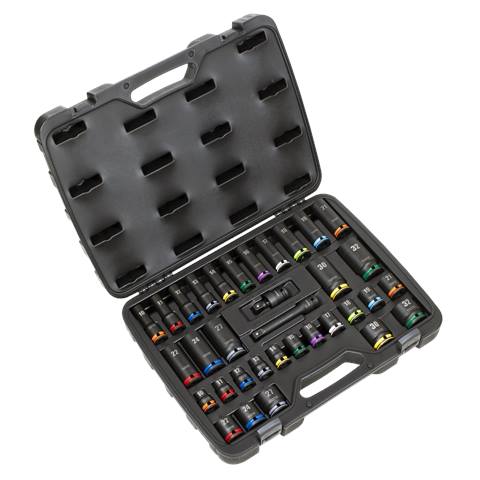 Lock-On™ Standard & Deep Impact Socket Set 34pc 1/2"Sq Drive 6pt Metric