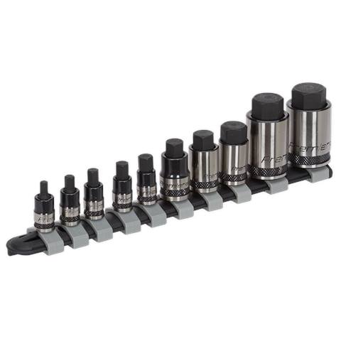 Premier Black Stubby Hex Socket Bit Set 1/4", 3/8" & 1/2"Sq Drive 10pc