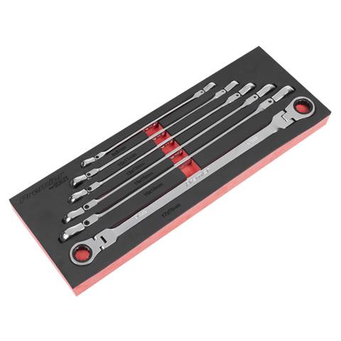 Premier Extra-Long Flexi-Head Double End Ratchet Ring Spanner Set 6pc