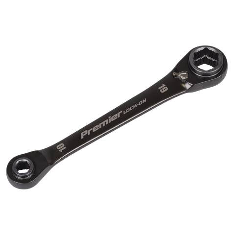 Premier Black 4-in-1 Reversible Lock-On™ Ratchet Ring Spanner