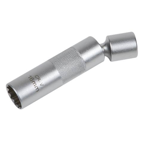 Spark Plug Socket with Universal Joint 3/8"Sq Drive 12-Point 16mm