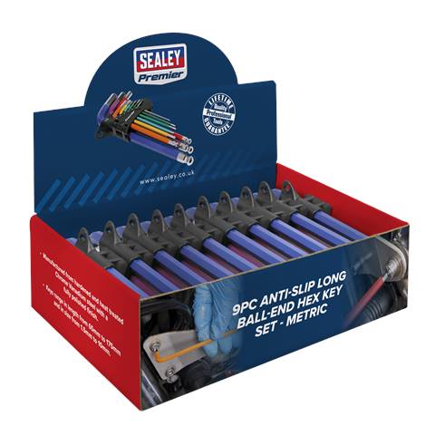 Premier Long Colour-Coded Ball-End Hex Key Set 9pc - Display Box of 10