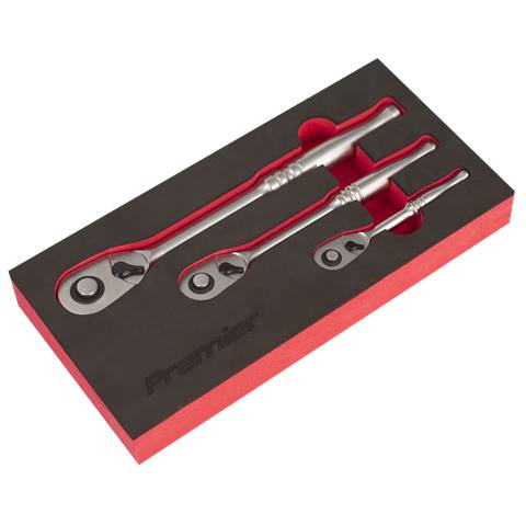 Premier Platinum Pear-Head Ratchet Wrench Set with Flip Reverse 3pc