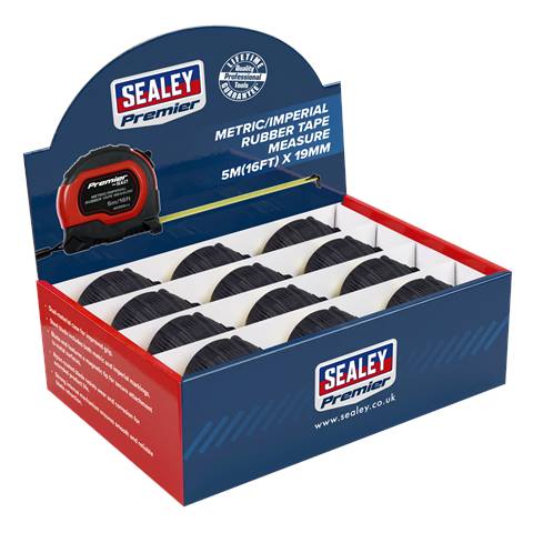 Metric/Imperial Rubber Tape Measure 5m(16ft) x 19mm - Display Box of 12