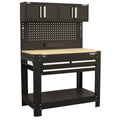 Superline PRO® Workbench with Pegboard Back Panel, Power Bar & Wooden Worktop