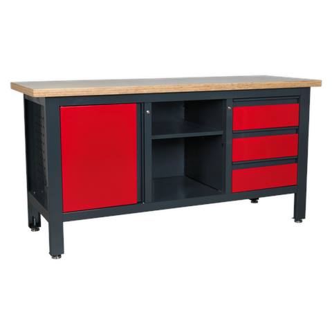 Workbench with 3 Drawers, 1 Cupboard & Open Storage