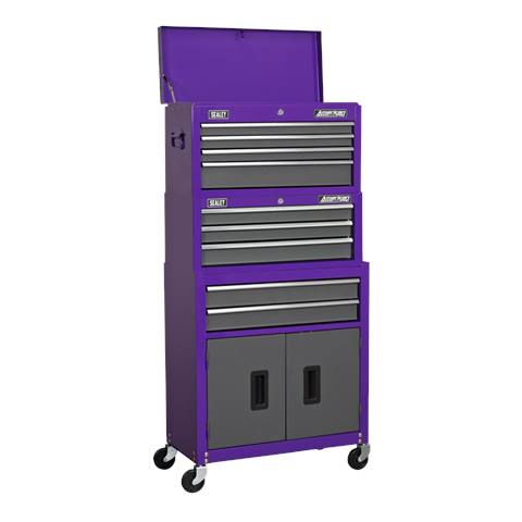 American PRO® Topchest, Mid-Box Tool Chest & Rollcab Stack 9 Drawer - Purple