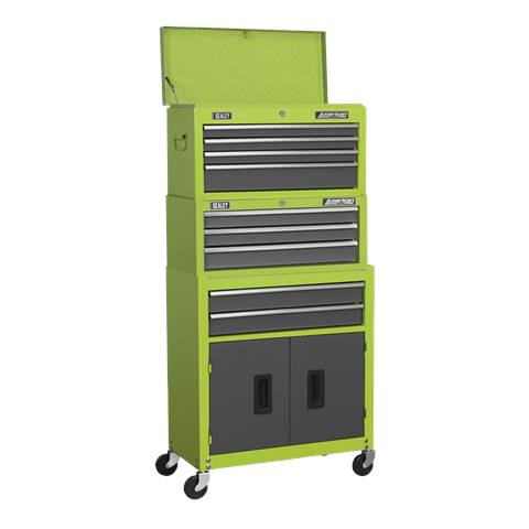 American PRO® Topchest, Mid-Box Tool Chest & Rollcab 9 Drawer Stack - Green