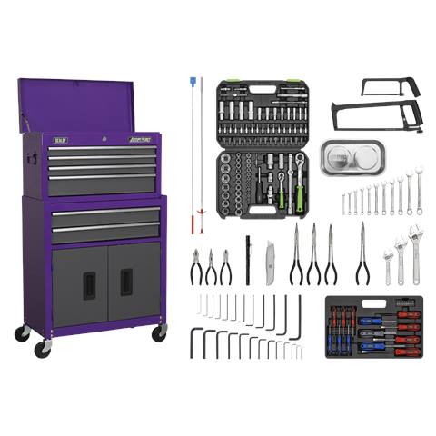 American PRO® Topchest & Rollcab Combination 6 Drawer with 170pc Tool Kit - Purple/Grey