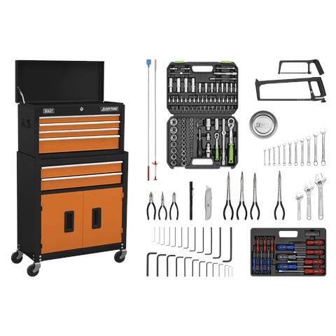 American PRO® Topchest & Rollcab Combination 6 Drawer with 170pc Tool Kit - Orange/Black