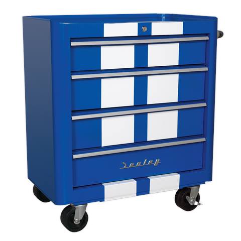 Premier™ Retro Style Rollcab 4 Drawer - Blue with White Stripes